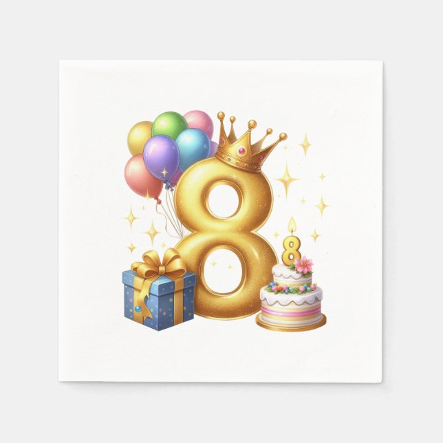 Golden 8th Birthday Napkin (Front)