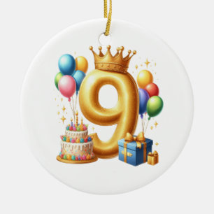 Golden 9th Birthday Ceramic Tree Decoration