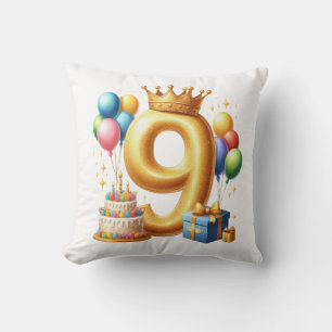 Golden 9th Birthday Cushion