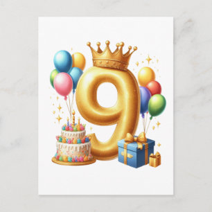 Golden 9th Birthday Holiday Postcard