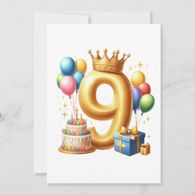 Golden 9th Birthday Invitation (Front)