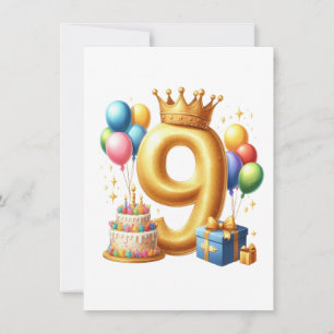 Golden 9th Birthday Thank You Card