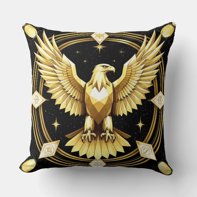 Golden Abstract Eagle Geometric Power Bird Cushion (Front)