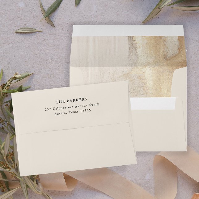 Golden Abstract | Elegant Neutral Envelope (An elegant, neutral beige envelope with a modern gold abstract interior)
