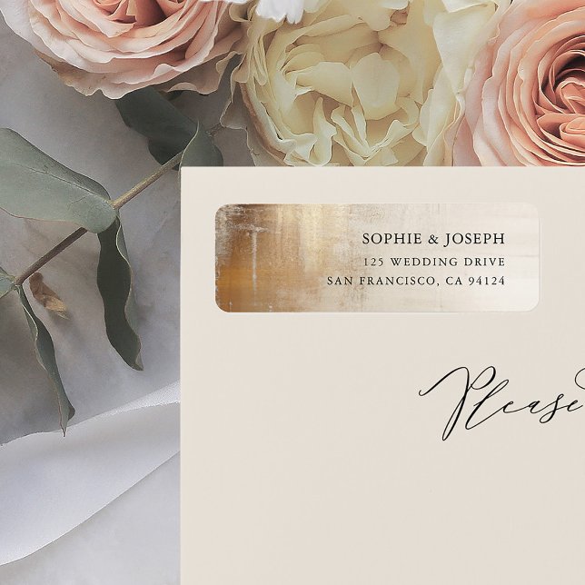 Golden Abstract | Elegant Wedding (An elegant, faux gold and neutral beige wedding return address label)