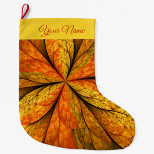 Golden Abstract Floral Star Fractal Art Name Large Christmas Stocking