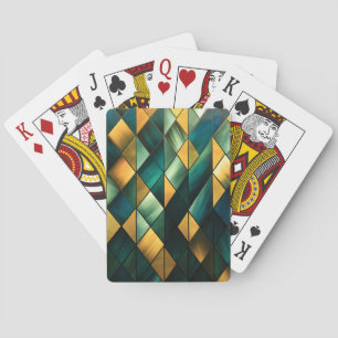 Golden Abstract Green Geometric Playing Cards