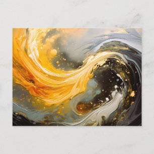 Golden Abstract Marble Modern Waves Announcement Postcard
