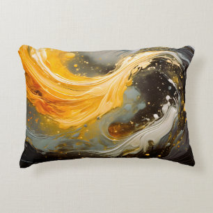 Golden Abstract Marble Modern Waves Decorative Cushion
