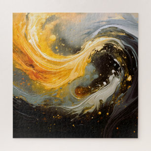 Golden Abstract Marble Modern Waves Jigsaw Puzzle