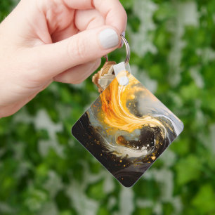 Golden Abstract Marble Modern Waves Key Ring