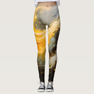 Golden Abstract Marble Modern Waves Leggings