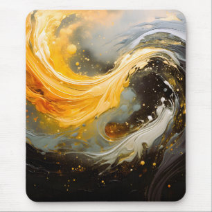 Golden Abstract Marble Modern Waves Mouse Mat