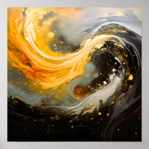 Golden Abstract Marble Modern Waves Poster