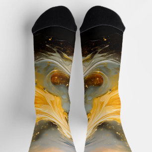 Golden Abstract Marble Modern Waves Socks