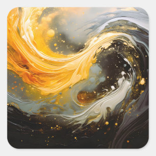 Golden Abstract Marble Modern Waves Square Sticker