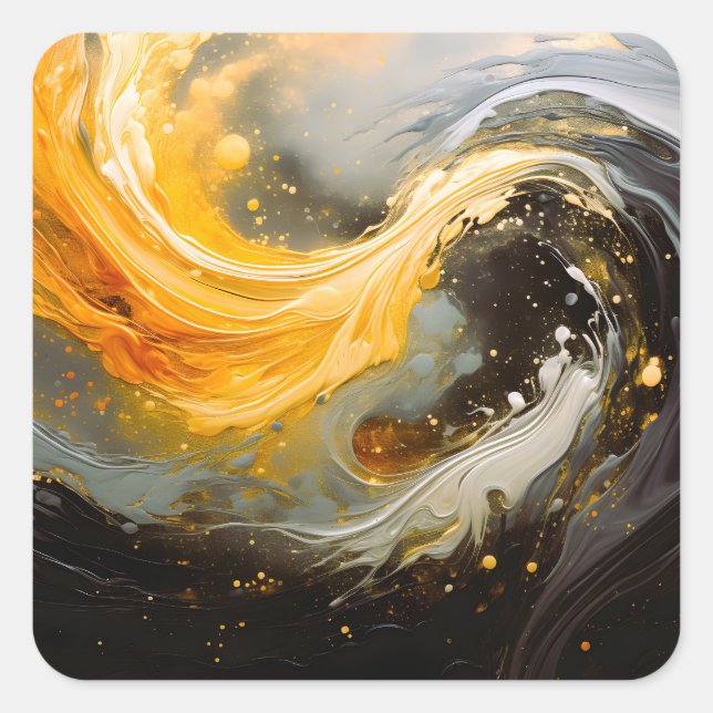 Golden Abstract Marble Modern Waves Square Sticker (Front)