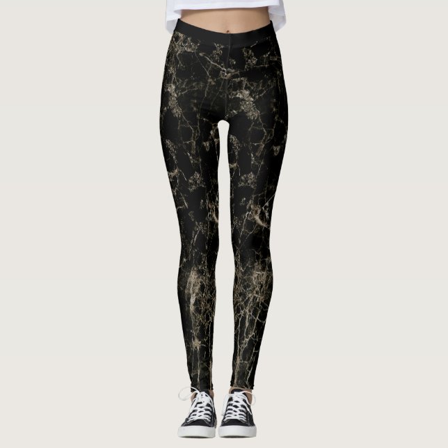 Golden abstract marble texture leggings (Front)