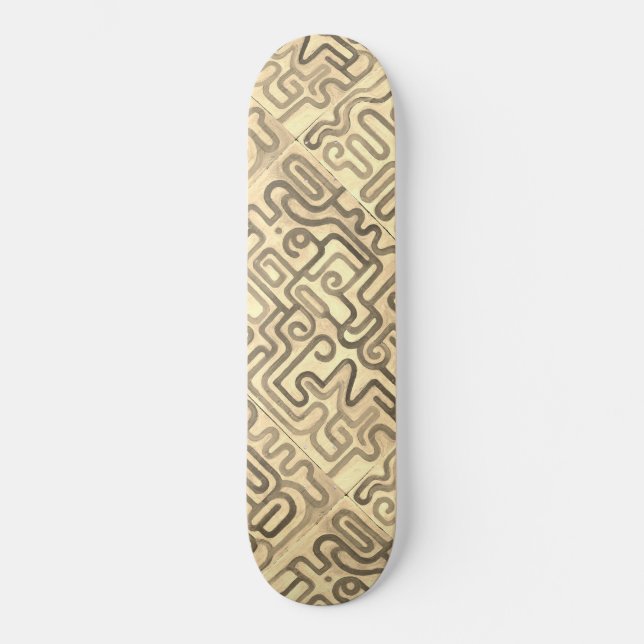 Golden Abstract Maze Ethnic Tribal Gold Cool Artsy Skateboard (Front)