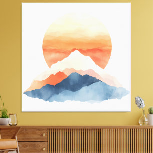 Golden Abstract Mountain Peak Sunrise Canvas Print