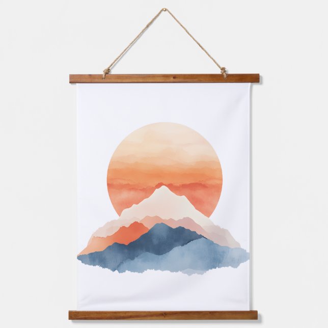 Golden Abstract Mountain Peak Sunrise Hanging Tapestry (Front)