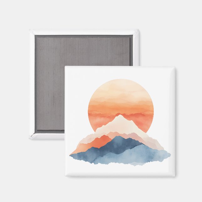 Golden Abstract Mountain Peak Sunrise Magnet (Front/Back)