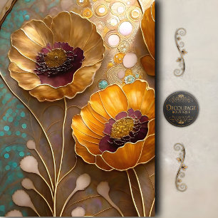 Golden Abstract Poppy Bloom Decoupage Tissue Paper