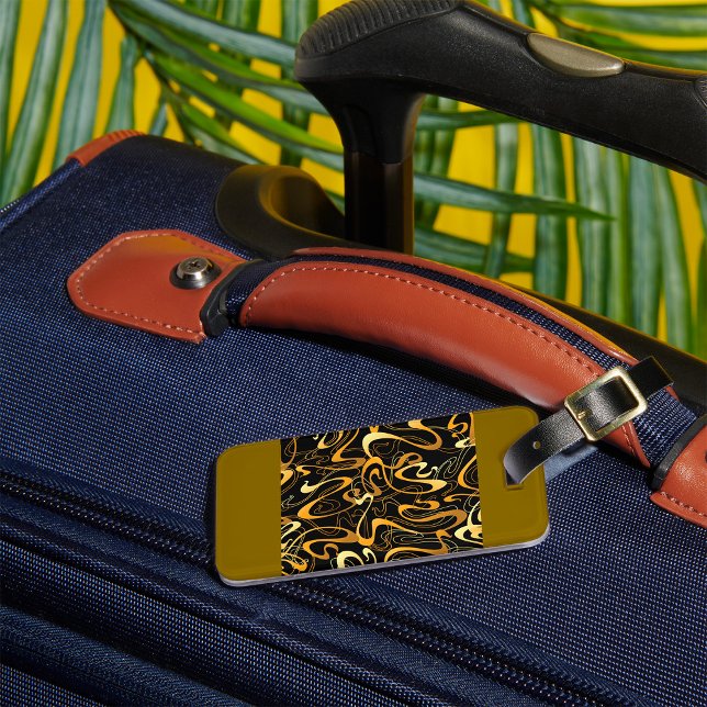 Golden Abstract Swirl Pattern Luggage Tag (Creator Uploaded)