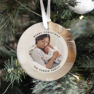 Golden Abstract   Two Family Photos Ornament