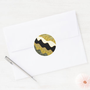 Golden Abstract Wave Modern Gold Glam Trendy Classic Round Sticker