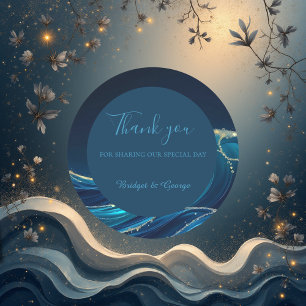 Golden Accented Abstract Ocean Waves wedding Classic Round Sticker