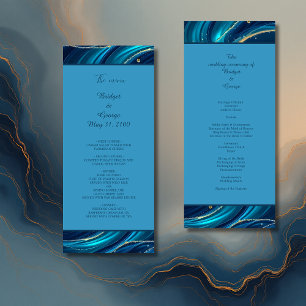 Golden Accented Abstract Ocean Waves wedding Programme