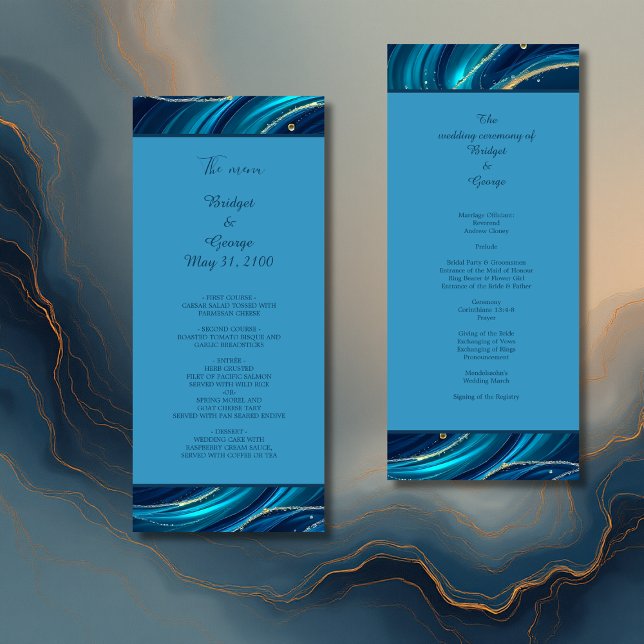 Golden Accented Abstract Ocean Waves wedding Programme (Creator Uploaded)