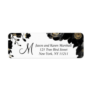 Golden Accented Black Floral Address Labels