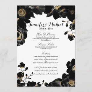 Golden Accented Black Floral Wedding Menu