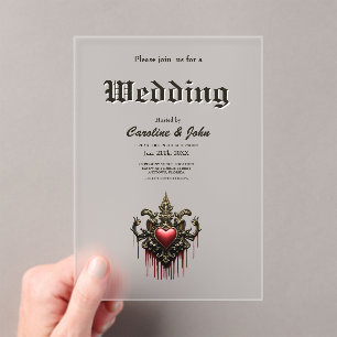 Golden accents, red roses, and a heart: acrylic invitations