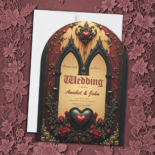Golden accents, red roses, and a heart: invitation