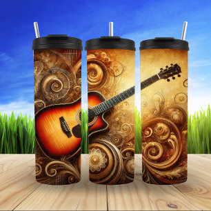 Golden Acoustic Guitar Abstract Art Thermal Tumbler