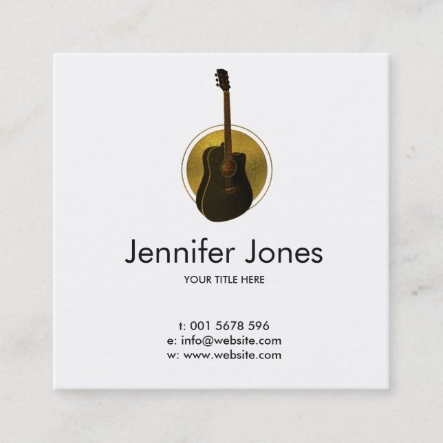 Golden  Acoustic Guitar Square Business Card (Front)