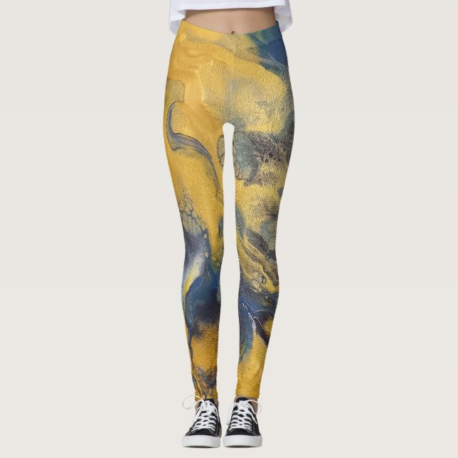 Golden acrylic pour design  leggings (Front)