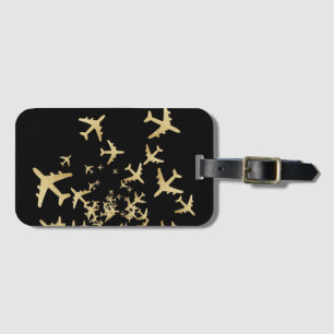 golden aeroplanes , air travel luggage tag