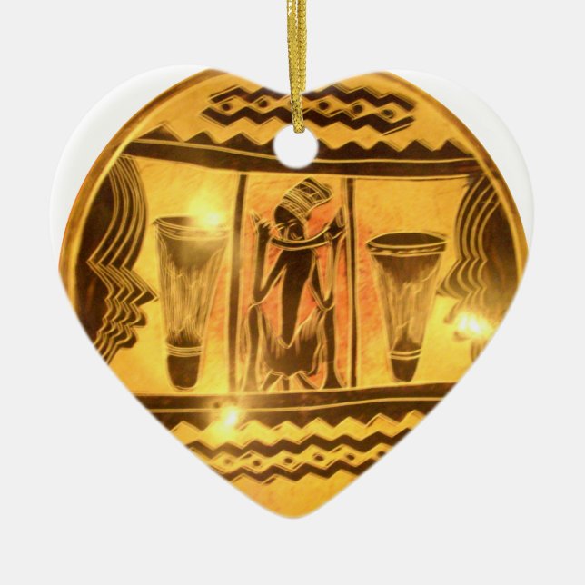 Golden African Ethnic Art Print Design Ceramic Tree Decoration (Front)