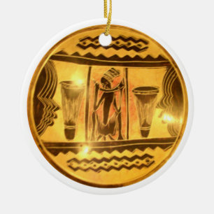Golden African Ethnic Art Print Design Ceramic Tree Decoration