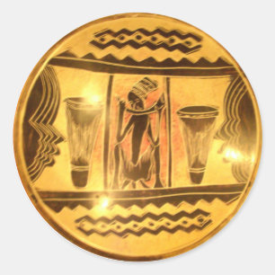 Golden African Ethnic Art Print Design Classic Round Sticker