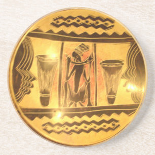 Golden African Ethnic Art Print Design Coaster
