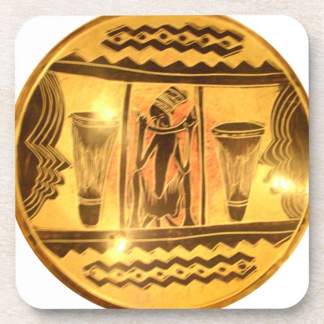 Golden African Ethnic Art Print Design Coaster (Front)