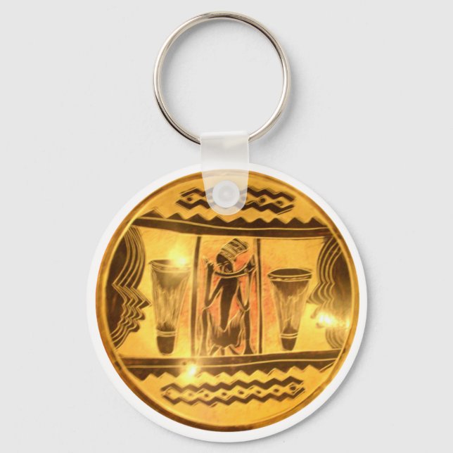 Golden African Ethnic Art Print Design Key Ring (Front)
