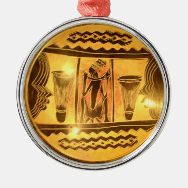 Golden African Ethnic Art Print Design Metal Tree Decoration (Front)