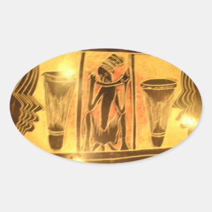 Golden African Ethnic Art Print Design Oval Sticker