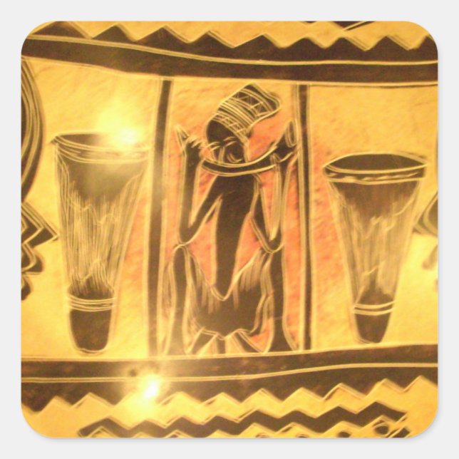 Golden African Ethnic Art Print Design Square Sticker (Front)